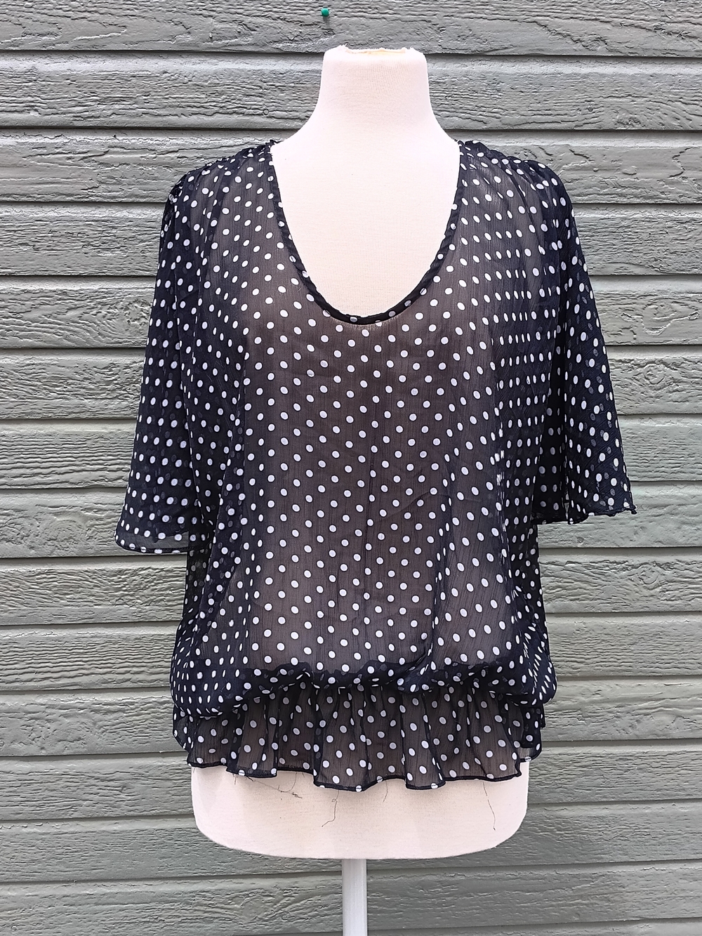 Necessary Objects Black Sheer Polka Dot Blouse